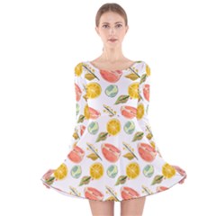 Citrus Gouache Pattern Long Sleeve Velvet Skater Dress