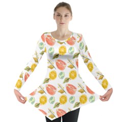 Citrus Gouache Pattern Long Sleeve Tunic  by EvgeniaEsenina