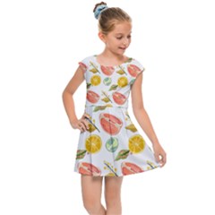 Citrus Gouache Pattern Kids  Cap Sleeve Dress by EvgeniaEsenina