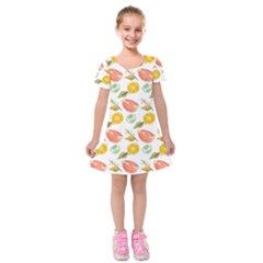 Citrus Gouache Pattern Kids  Short Sleeve Velvet Dress by EvgeniaEsenina