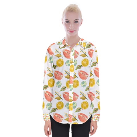 Citrus Gouache Pattern Womens Long Sleeve Shirt by EvgeniaEsenina