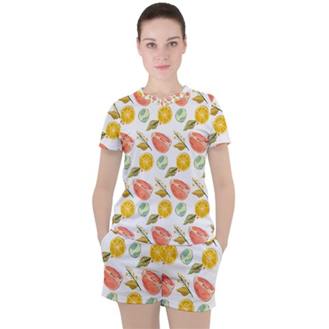 Citrus Gouache Pattern Women s Tee And Shorts Set by EvgeniaEsenina