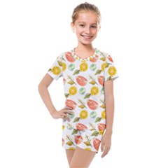 Citrus Gouache Pattern Kids  Mesh Tee And Shorts Set