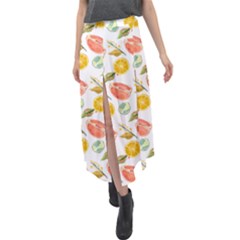 Citrus Gouache Pattern Velour Split Maxi Skirt by EvgeniaEsenina