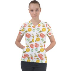 Citrus Gouache Pattern Short Sleeve Zip Up Jacket by EvgeniaEsenina