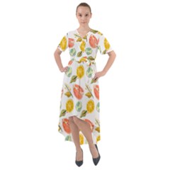 Citrus Gouache Pattern Front Wrap High Low Dress by EvgeniaEsenina