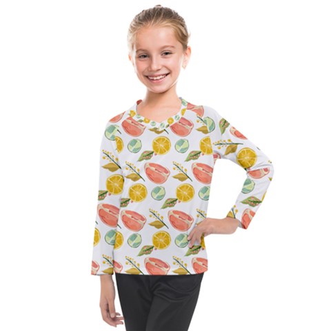 Citrus Gouache Pattern Kids  Long Mesh Tee by EvgeniaEsenina