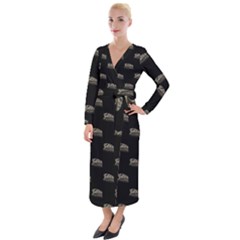 Dinosaur Skeleton Head Motif Pattern Velvet Maxi Wrap Dress by dflcprintsclothing