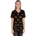 Dinosaur Skeleton Head Motif Pattern Women s V-Neck Scrub Top View1