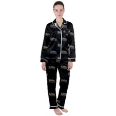 Dinosaur Skeleton Head Motif Pattern Satin Long Sleeve Pyjamas Set