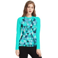 Teal Triangles Pattern Women s Long Sleeve Rash Guard