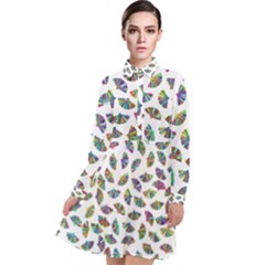 Folding Fan Background Wallpaper Long Sleeve Chiffon Shirt Dress