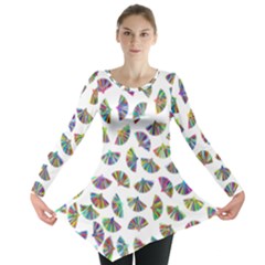 Folding Fan Background Wallpaper Long Sleeve Tunic 