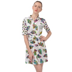 Folding Fan Background Wallpaper Belted Shirt Dress