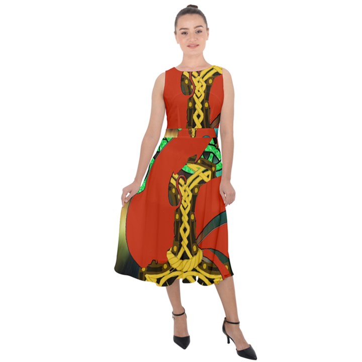 Ragnarok Dragon Monster Midi Tie-Back Chiffon Dress