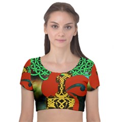 Ragnarok Dragon Monster Velvet Short Sleeve Crop Top 