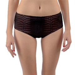 Brown Alligator Leather Skin Reversible Mid-waist Bikini Bottoms