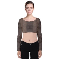 Brown Alligator Leather Skin Velvet Long Sleeve Crop Top by LoolyElzayat