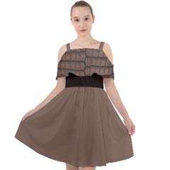 Brown Alligator Leather Skin Cut Out Shoulders Chiffon Dress