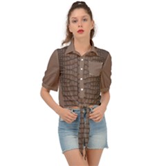 Brown Alligator Leather Skin Tie Front Shirt  by LoolyElzayat