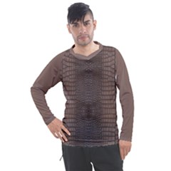 Brown Alligator Leather Skin Men s Pique Long Sleeve Tee