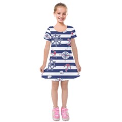 Seamless-marine-pattern Kids  Short Sleeve Velvet Dress