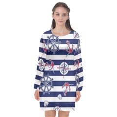 Seamless-marine-pattern Long Sleeve Chiffon Shift Dress  by BangZart