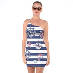 Seamless-marine-pattern One Soulder Bodycon Dress