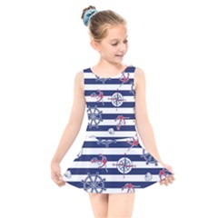 Seamless-marine-pattern Kids  Skater Dress Swimsuit