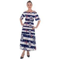 Seamless-marine-pattern Shoulder Straps Boho Maxi Dress 