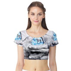 Hands Horse Hand Dream Short Sleeve Crop Top