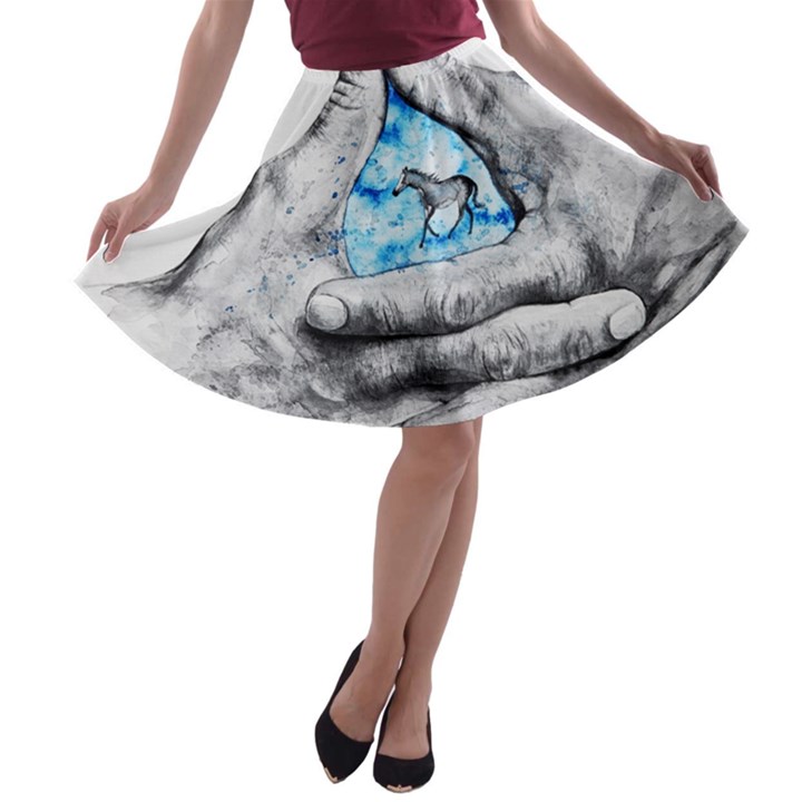 Hands Horse Hand Dream A-line Skater Skirt