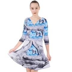 Hands Horse Hand Dream Quarter Sleeve Front Wrap Dress