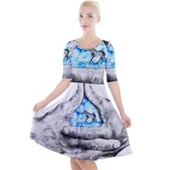 Hands Horse Hand Dream Quarter Sleeve A-line Dress