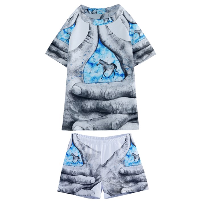 Hands Horse Hand Dream Kids  Swim Tee and Shorts Set