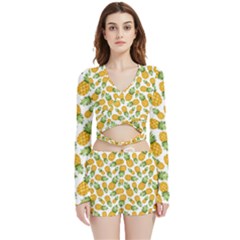 Pineapples Velvet Wrap Crop Top And Shorts Set by goljakoff