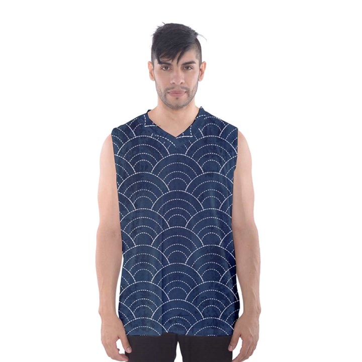 Blue Sashiko pattern Men s Basketball Tank Top