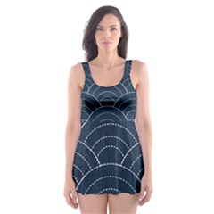 Blue Sashiko Pattern Skater Dress Swimsuit