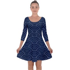 Blue Sashiko Pattern Quarter Sleeve Skater Dress