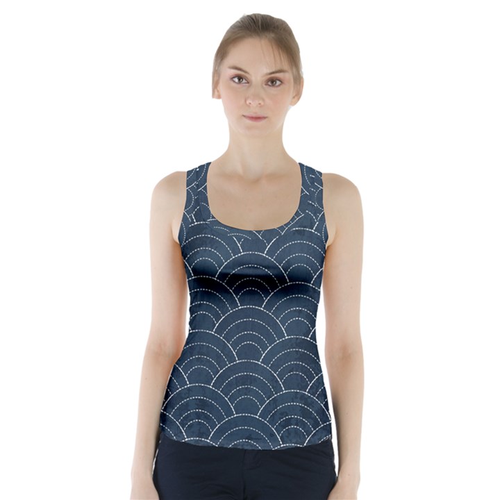 Blue Sashiko pattern Racer Back Sports Top