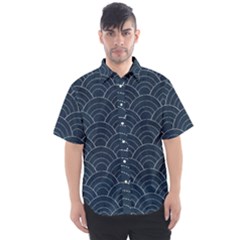 Blue Sashiko Pattern Men s Short Sleeve Shirt