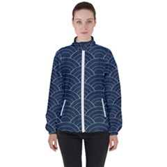 Blue Sashiko Pattern Women s High Neck Windbreaker by goljakoff