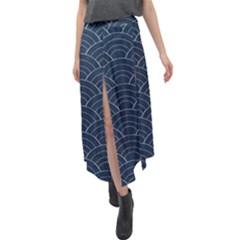 Blue Sashiko Pattern Velour Split Maxi Skirt