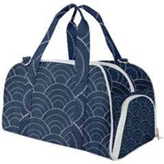 Blue Sashiko Pattern Burner Gym Duffel Bag by goljakoff