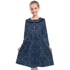 Blue Sashiko Pattern Kids  Midi Sailor Dress