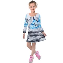 Hands Horse Hand Dream Kids  Long Sleeve Velvet Dress by HermanTelo