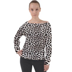 3d Leopard Print Black Brown White Off Shoulder Long Sleeve Velour Top by LoolyElzayat