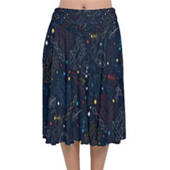 Traditional Tribal Pattern Velvet Flared Midi Skirt by tmsartbazaar