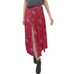 African Folk Tribal Art Velour Split Maxi Skirt by tmsartbazaar