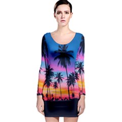 Sunset Palms Long Sleeve Bodycon Dress by goljakoff